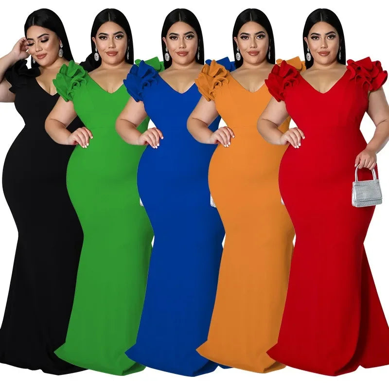 Maxy Ethnic Costume Sexy Ruffle Sleeve Wrap Hip Backless Dresses Elegant New Year Dress Women Dinner Party