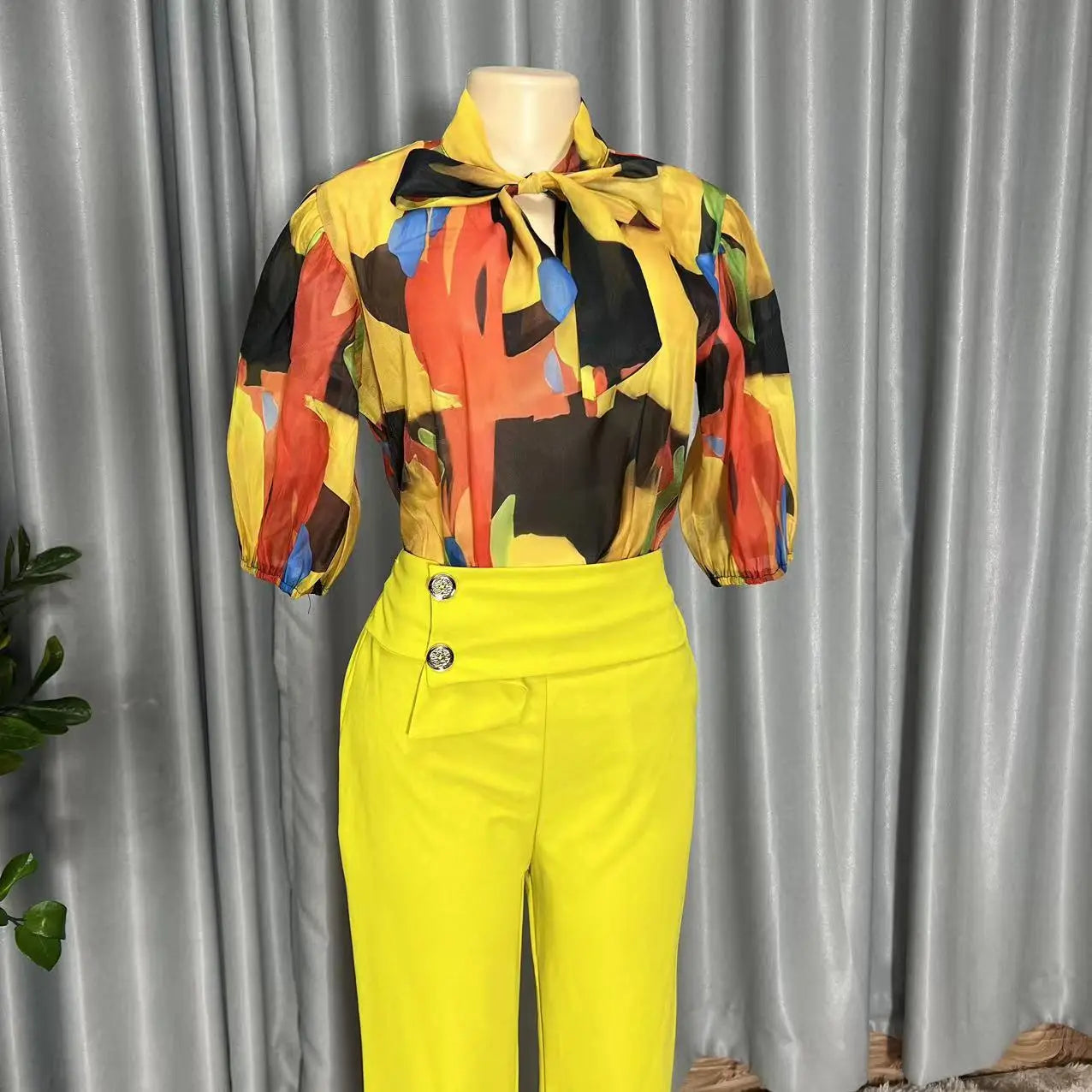 Maxy 2 Piece African Clothes for Women Autumn African Half Sleeve Polyester Top Long Pant Matching Sets African Clothing
