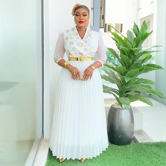 Amay High Quality African Prom Dress Luxury Plus Size Rhinestone Long Evening Dress