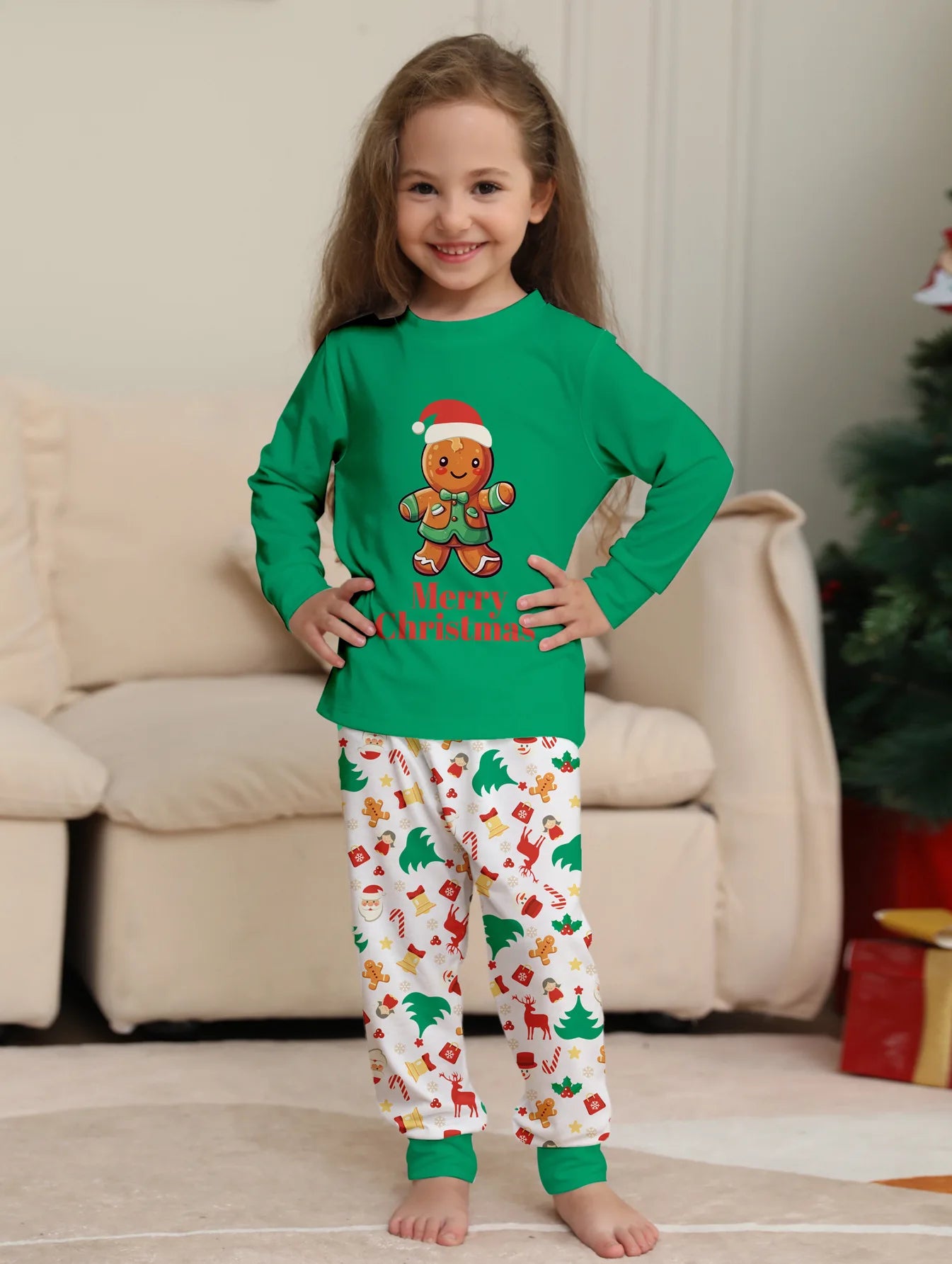 Maxy Cute Gingerbread Man Print Christmas Family Pajamas Set Father Mother Kids Girl Baby Top+pants Matching Outfits Xmas Sleepwear