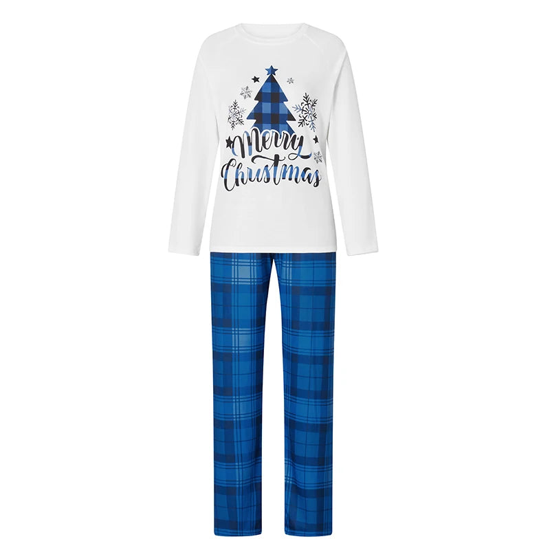 Max Family Matching Pajamas Loungewear Set Christmas Tree Letter Print Long-Sleeved Tops+Plaid Trousers Sleepwear Outfits