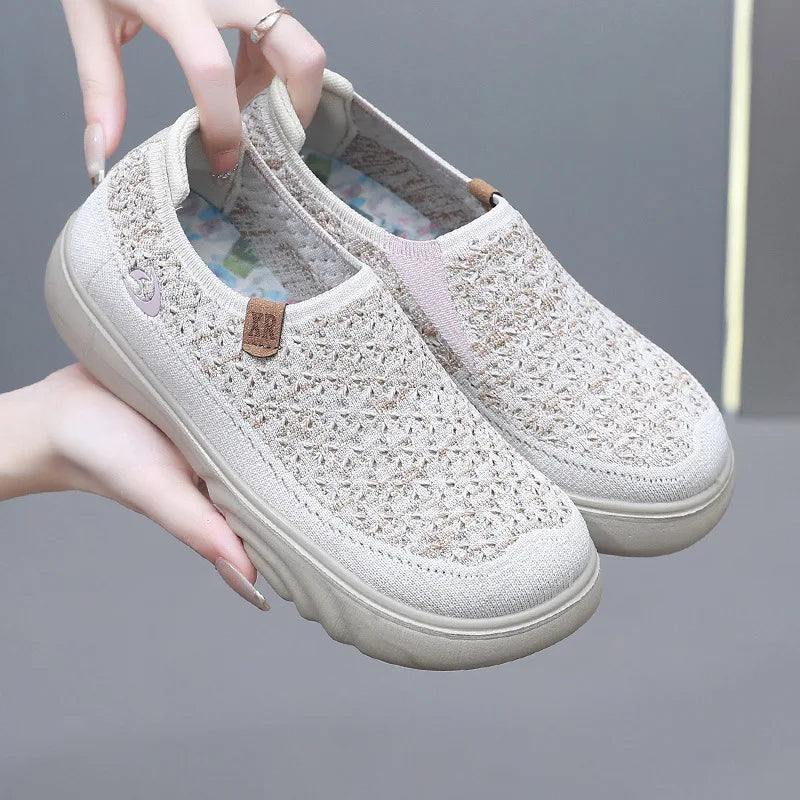 Maxy New Shoes for Woman Vulcanize Shoes Autumn Round Toe Flats Mesh Breathable Ladies Fisherman Shoes Platform Casual Sneakers