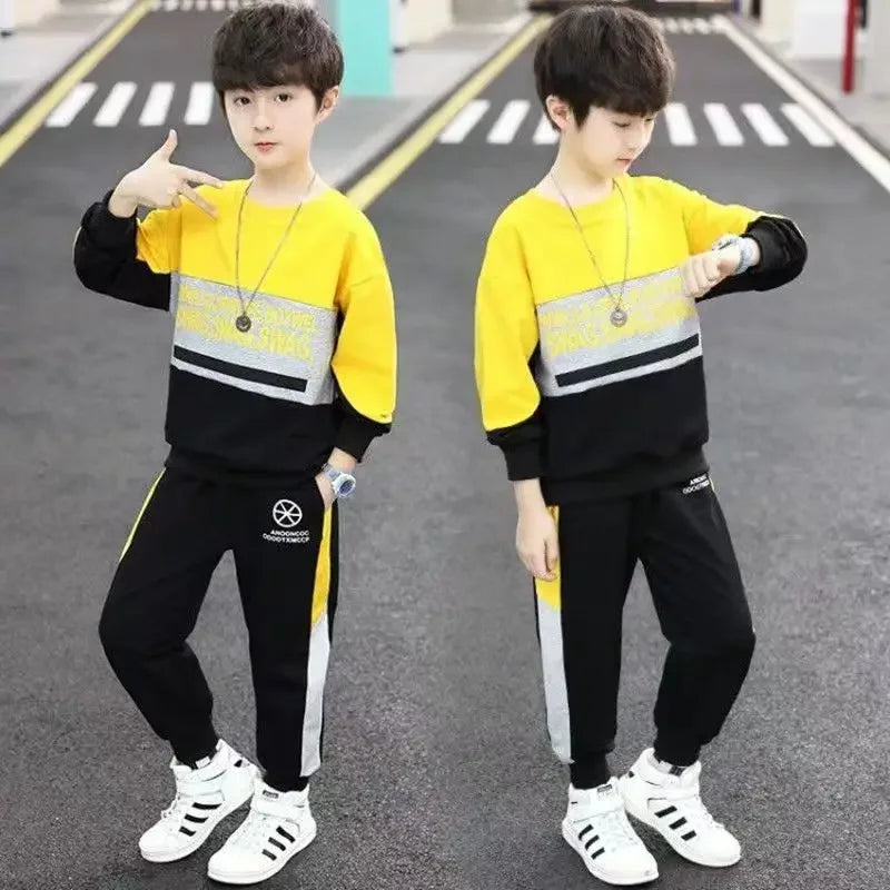 Maxy spring winter Boys Tracksuit velvet Children patchwork letters Cotton T-Shirt + Pants Suit Clothes children Set 10 12 Year