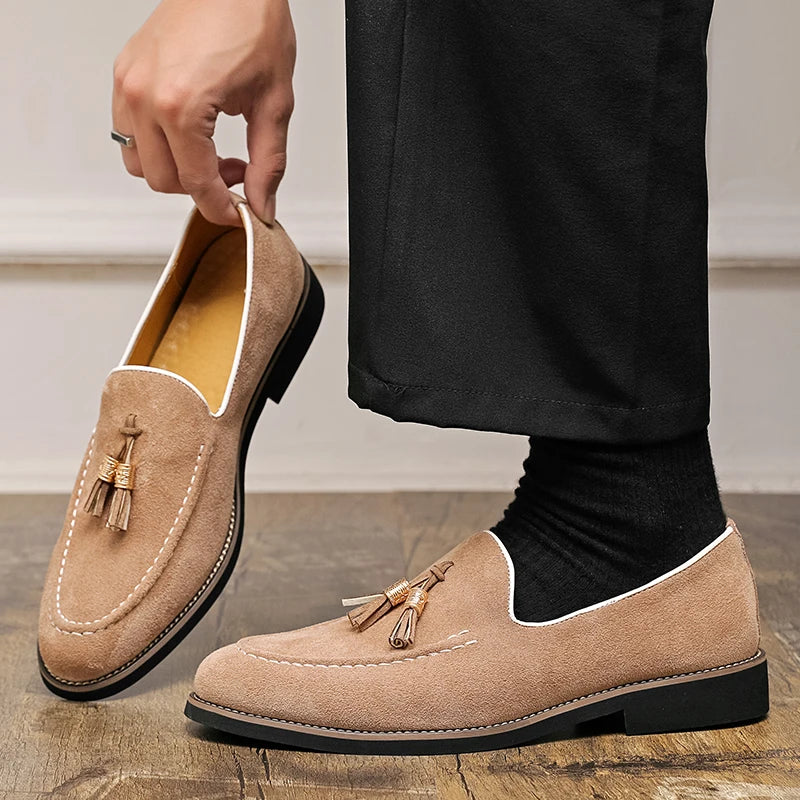 Visco Four Seasons Businessmen Fringed Shoes Men One-foot Casual Comfortable Breathable High-quality Loafers Social Shoes Sizes 38-47