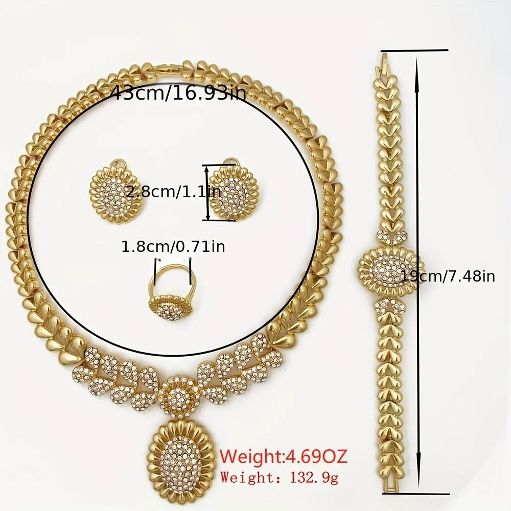 Women Necklaces Earrings Ring Bracelet 4Pcs Jewelry Set Classic Design Dubai Nigeria Jewelry 22K Gold Plated Trending