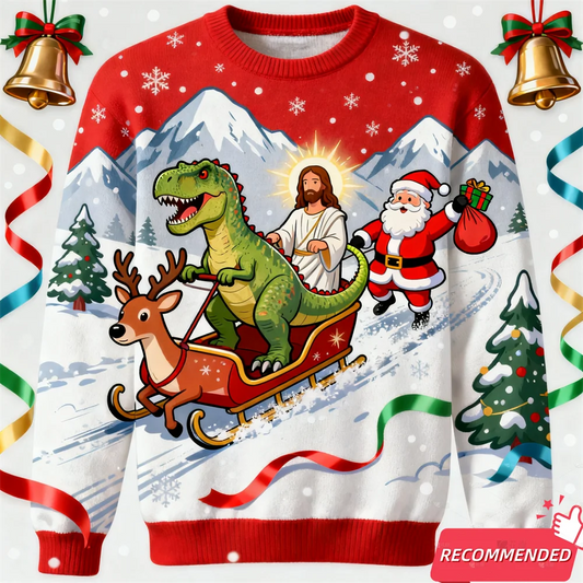 Maxy Christmas Sweatshirt For Men Dinosaur Funny Jesus Santa Ugly Sweater Fashion Unisex Streetwear Xmas Kids Y2k Tracksuit Tops