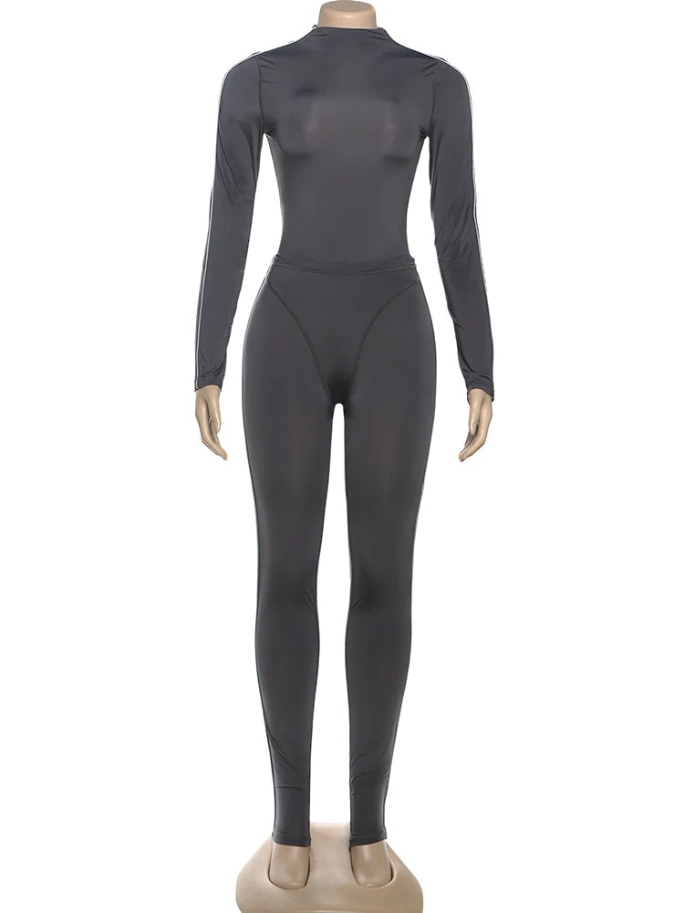 Maxy Nibber Sexy Casual Sporty Tracksuit 2-Piece Set Women Bodysuit Tops+Leggings Matching Thin Tight Stretch Skinny Street Outfits
