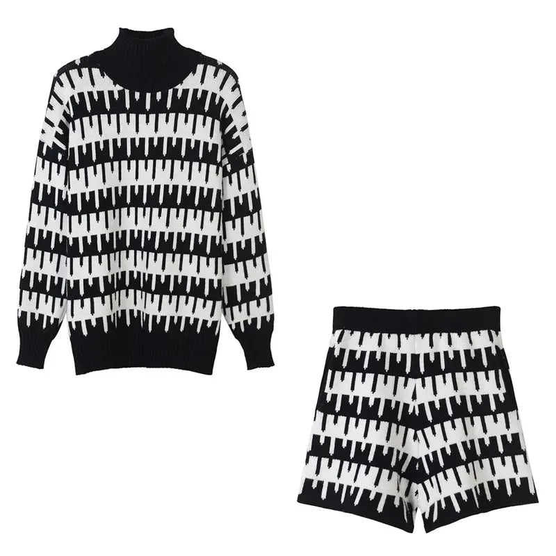 Gracy's Knitted Suit Pant 2 Piece Sets Women Outfit Shorts Oversized Casual Sweaters Female Clothing Knitwear Tracksuit