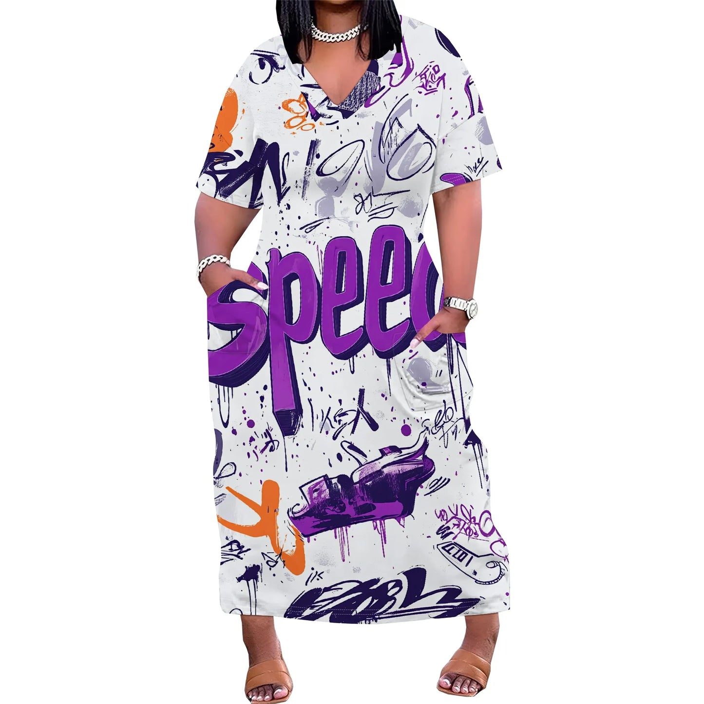 Maxy Plus Size Women Dress with Pockets, Short Sleeve Loose and Comfortable Long Dress for Beach, Party, Work, Spring