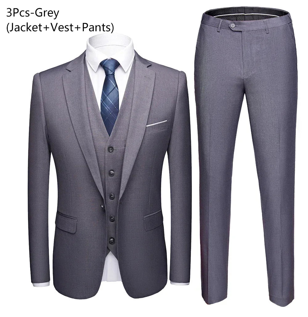 Visco Men Suits For Business Wedding Blazers 2 Pieces 3 Sets Elegant Full Vest Pants Coats Formal Jackets Luxury