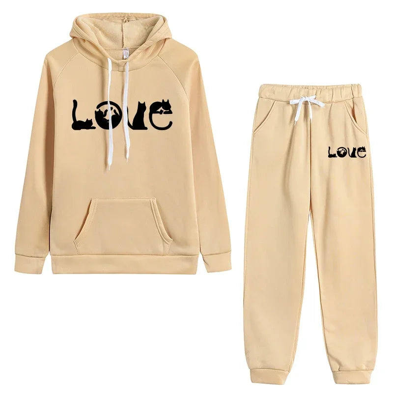 Maxy Womens Tracksuit Outfits Fashion Casual Printing Hooded Sweatshirt Suit High Quality Ladies Daily Jogging Sports Woman Pants Set