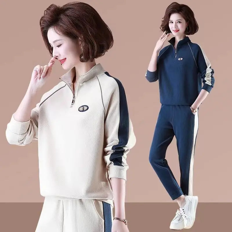 Maxy Women Cloting Sets Sweatshirt+Pants 2Pcs Sports Suit Spring Autumn Fashion Streetwear Zipper Outfit Female Casual Tracksuit