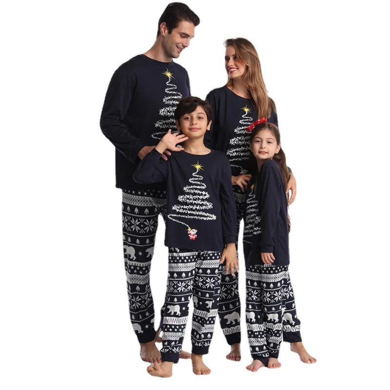 Christmas Family Pajamas Set Tree Print Mom Dad Kids Matching Outfits Baby Dog Romper Loose Soft Homewear Xmas Family Clothing