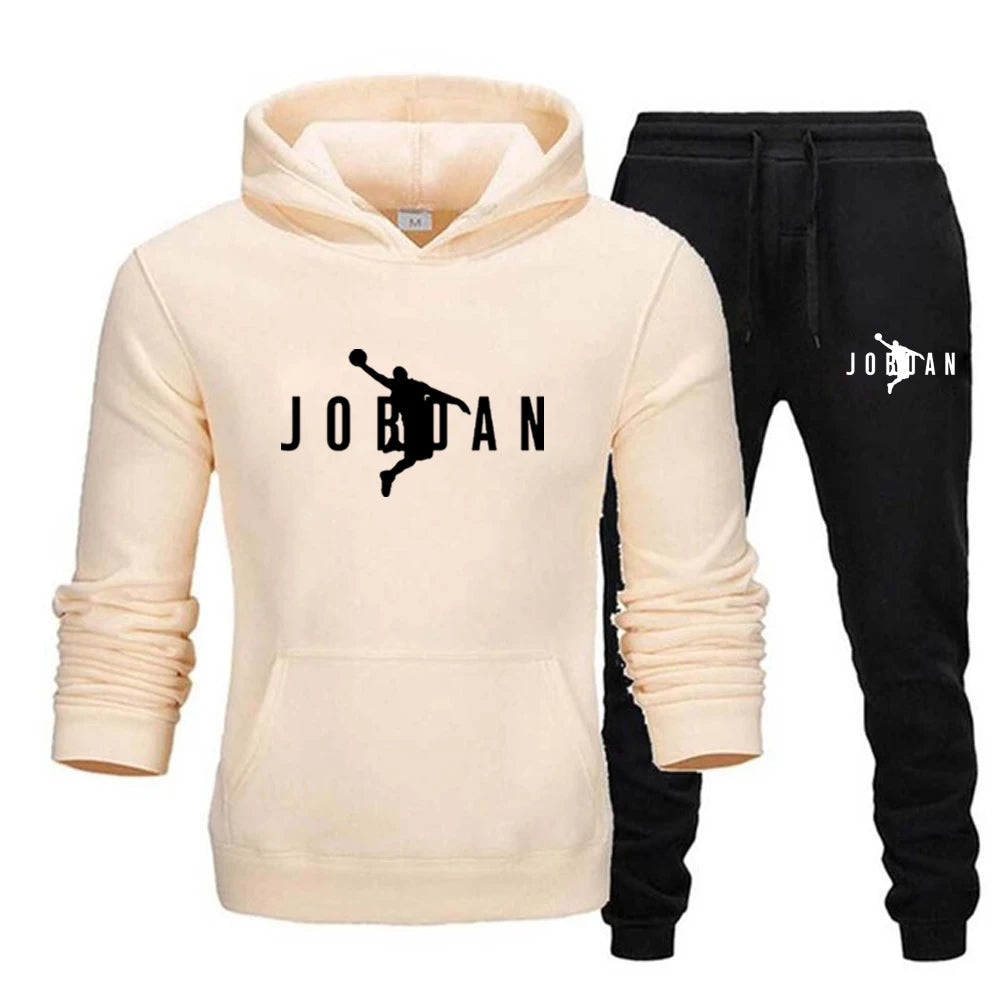 Visco Men's Print Tracksuit Winter Casual Hoodies + Long Pants Set and Print Hoodies Outdoor Sport Jogging Wear