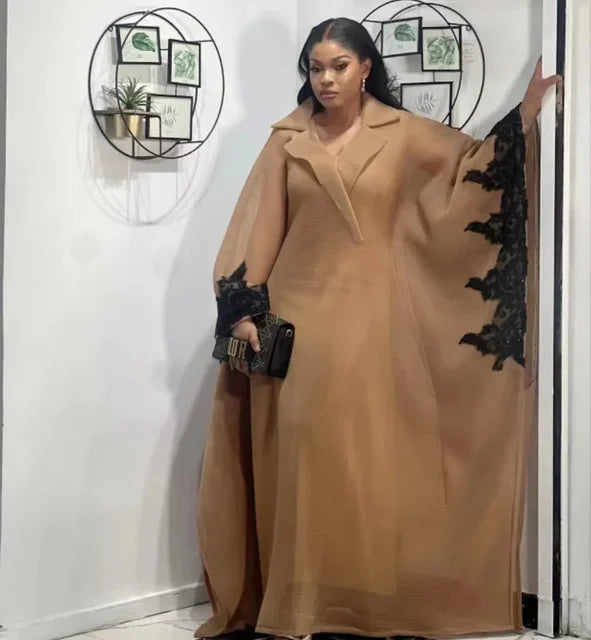 Maxy Elegant African Party Evening Dresses for Women 3/4 Sleeve Plus Size Long Maxy Dress Gowns Dashiki Clothing