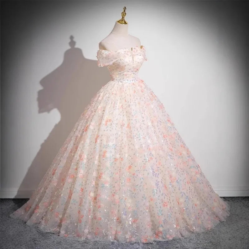 Maxy Shoulder Tied Host Long Skirt, One Shoulder Vocal Piano Art Exam, Fluffy Skirt, Pink Adult Ceremony Graduation Evening Gown