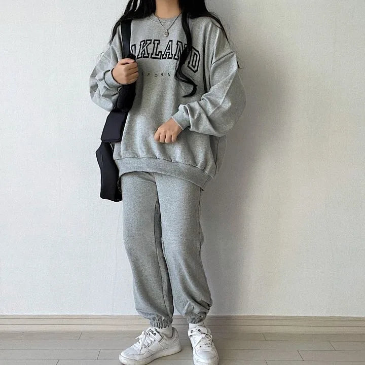 Maxy Casual Letter Print Fleece Sweatshirt Women Suit O-neck Two Piece Sets Womens Outfits Autumn Ladies Y2k Tracksuit Winter