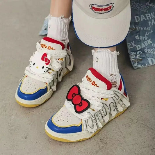 Maxy Cartoon Shoes Kawaii Fashion Comfortable Sanrio's Kittys Trend Couple Versatile Sports Leisure Breathable Skateboard Bread Shoes