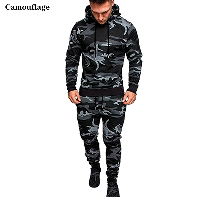 Visco Men's Clothing Fashion Tracksuits Sports Wear Camo Jogging Suits Hooded Tracksuit Set Clothes Hoodies+Sweatpants SweatSuits