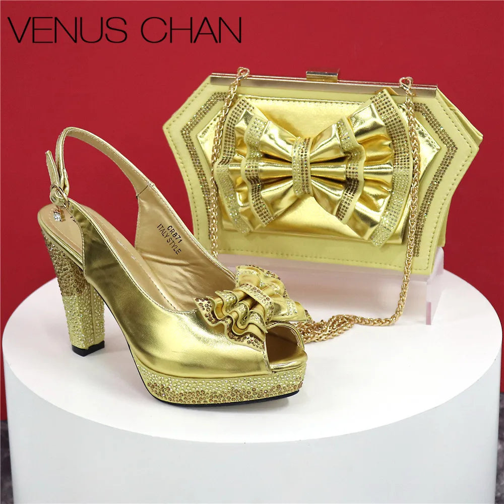 New Designer Specials Maxy Women Heels Shoes and Bag Set Sky Blue Color Comfortable With Rhinestone for Party
