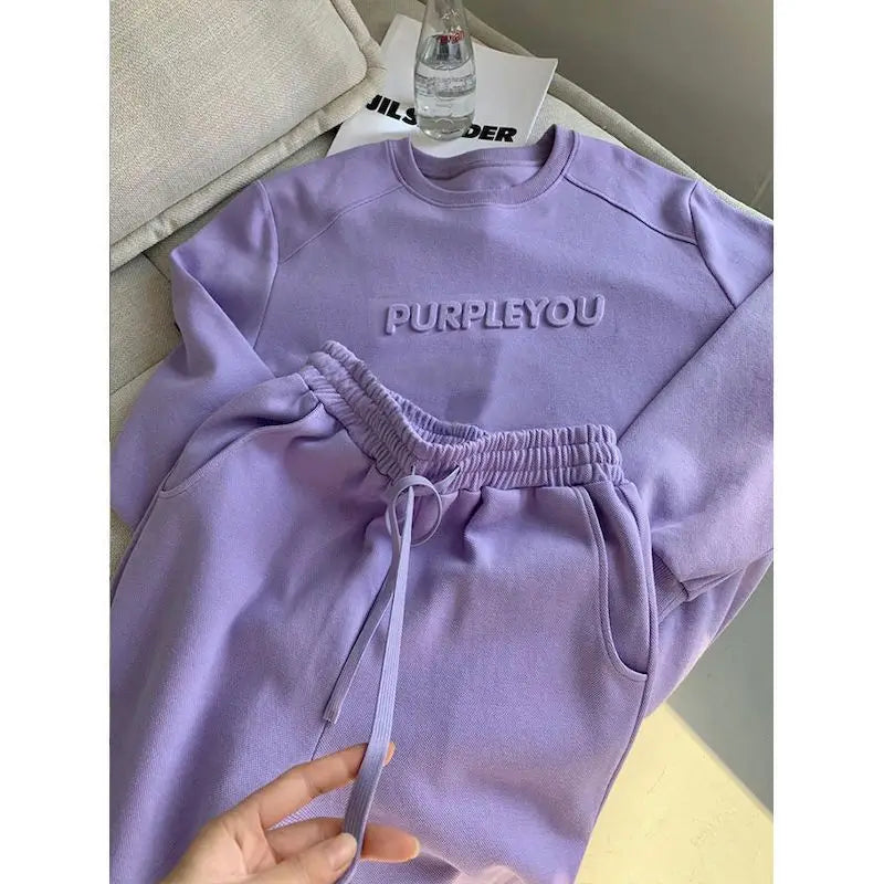 Maxy Plus Velvet Thicken Sports Suits Women's Autumn Winter New Korean Printed Sweatshirt Casual High-waisted Trousers Two-piece Sets