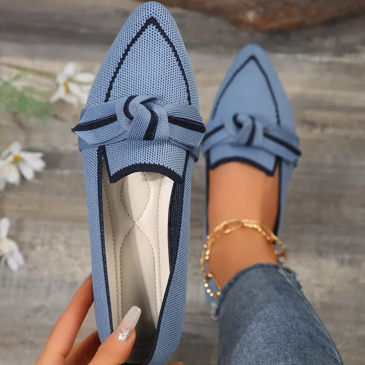 Maxy Women Flats New Knitted Slip Breathable Comfortable Solid Color Shoes Casual Pointed Toe Walking Loafers Sneakers women