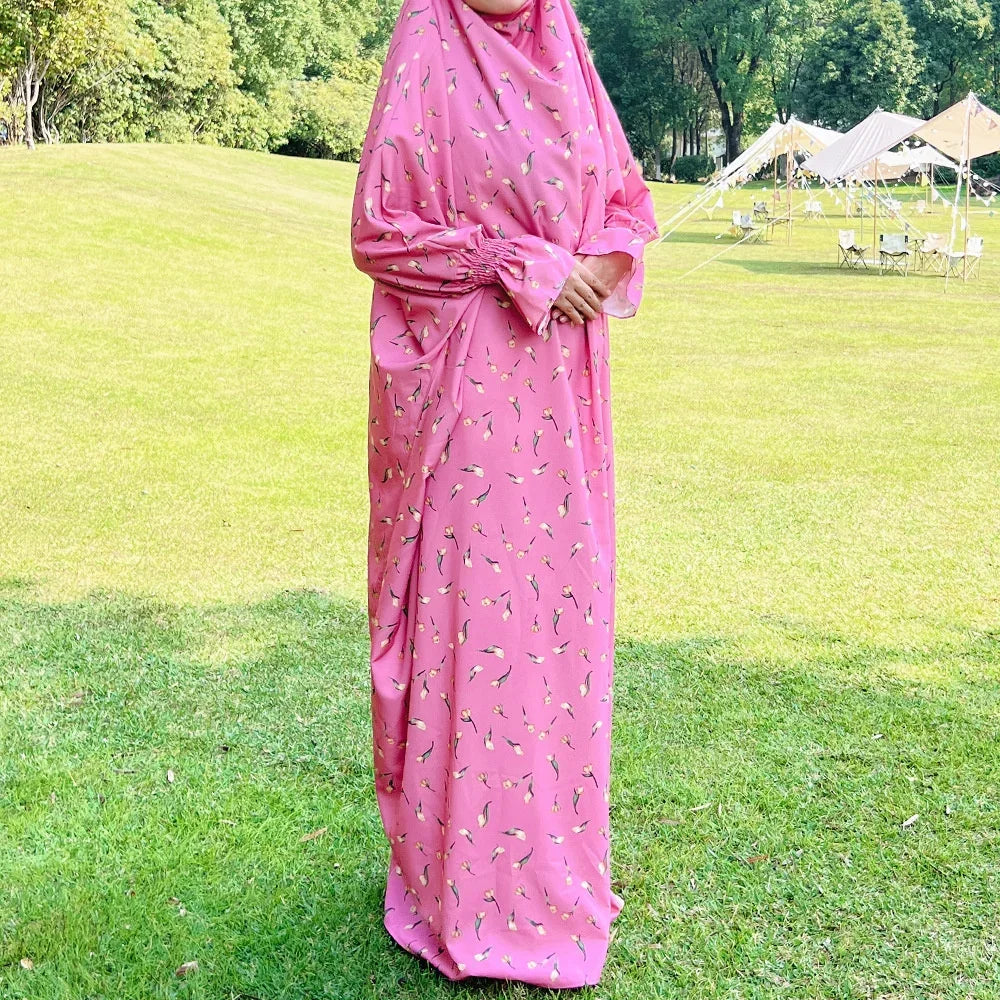 Maxy Prayer Dress Women Ramadan Islamic Clothing Formal Print Muslim Garment Hooded Dubai Turkey Namaz Long Jurken Abaya Hijab Gown