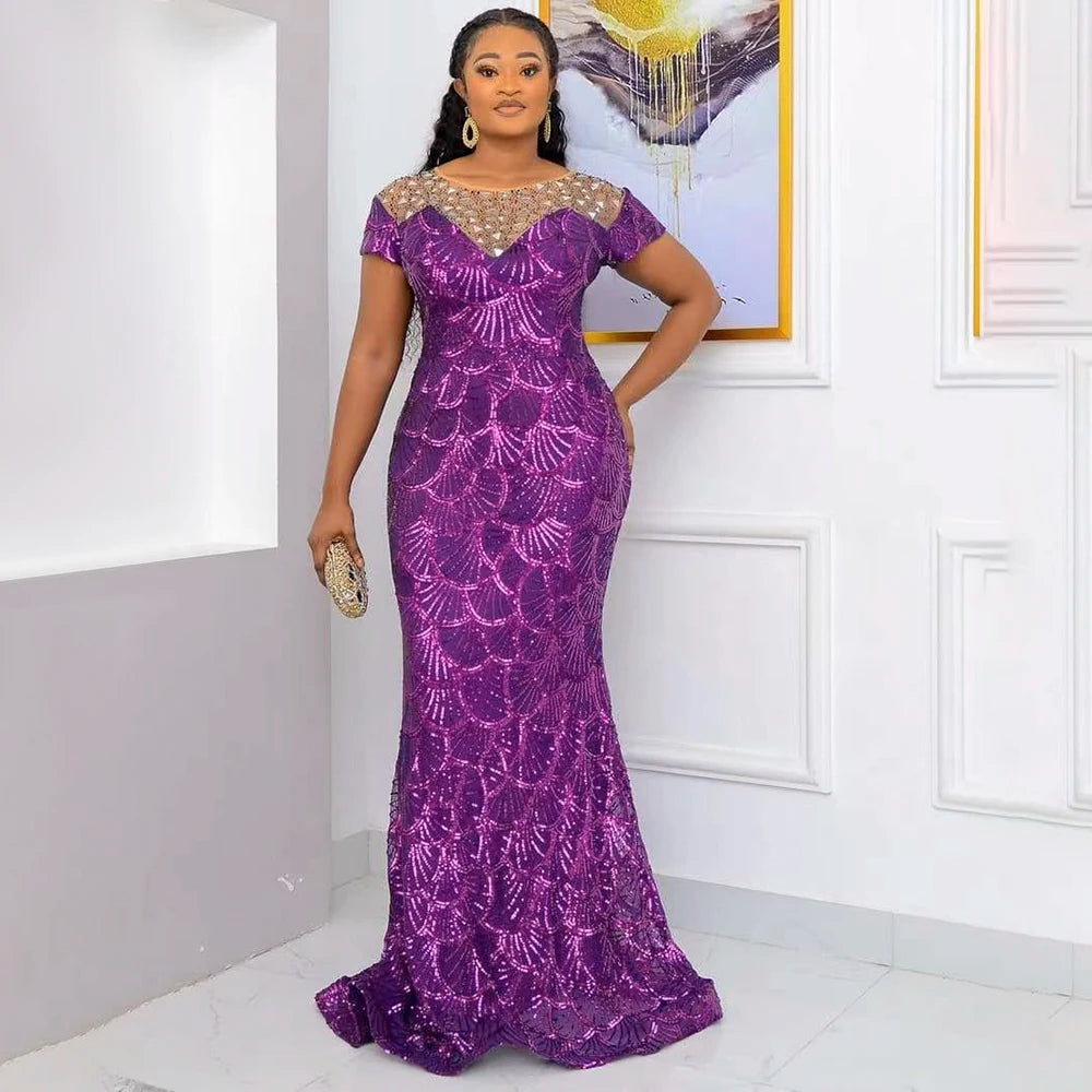Maxy Plus Size African Party Dresses for Women Ankara Dashiki Sequin Wedding Evening Gowns Outfits Luxury Dubai Kaftan Abaya Robe