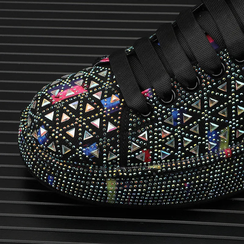 Visco European Rhinestone Thick Soled Casual Sport Shoes Men's Spring Summer Fashion Luxury Sneakers Youth Male Flats Outdoor Derby