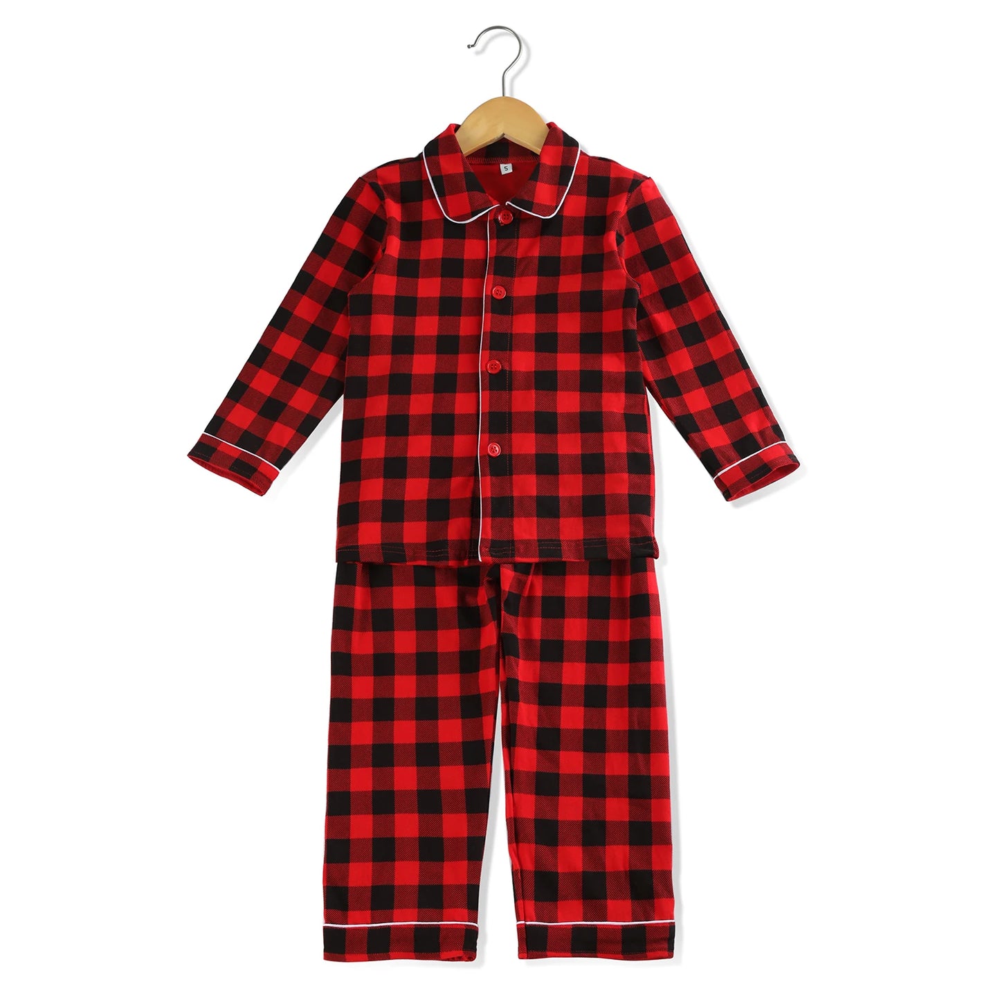 Babs pajamas red plaid cotton kids boy and girl family matching Christmas pyjamas sets