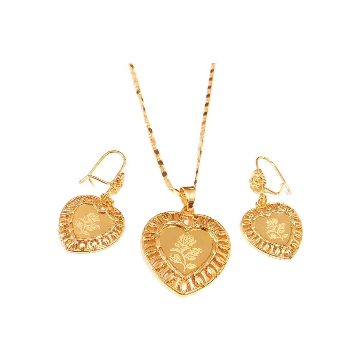 Maxy Heart Jewelry Set Luxury Necklace Earrings Sets for Women 24K Gold Color Pendant African Wedding Bridal