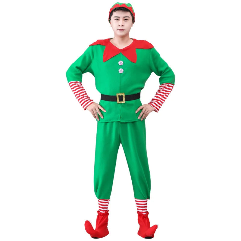 Max Christmas Santa Claus Costume Green Elf Cosplay Family Carnival Party New Year Fancy Dress Clothes Set For  Girls Boys