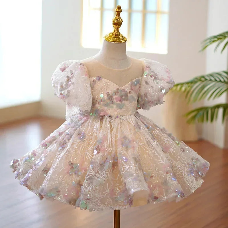 Maxy Children Evening Dresses for Girls 3 12 14 Years Kids Birthday Party Luxury 2023 Fluffy Ball Gown Wedding Prom Formal Lace Dress