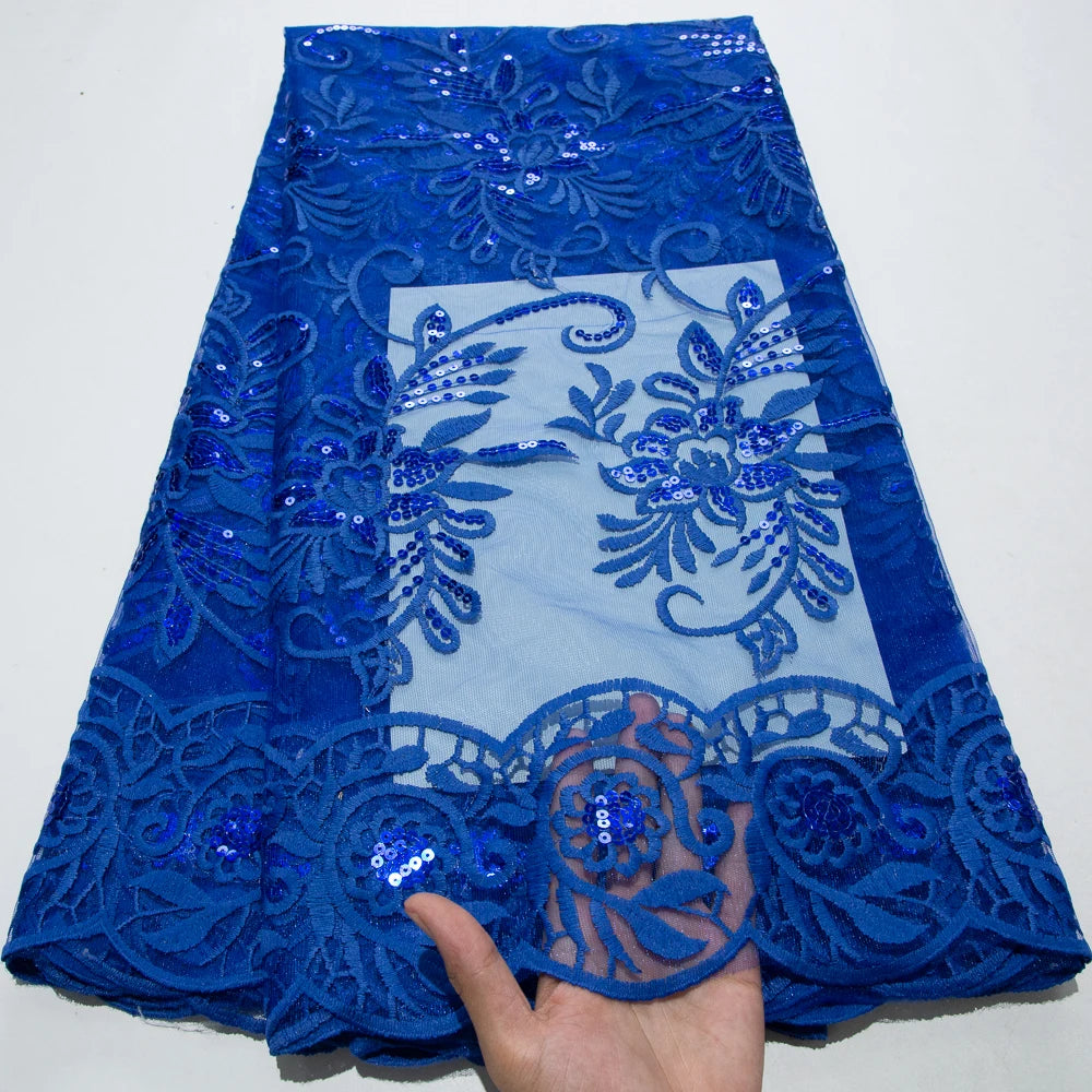 Maxy French Mesh Lace Fabric High Quality Embroidered Sequins African Lace Fabric Nigerian Net Wedding Dress for Women Sew A3828