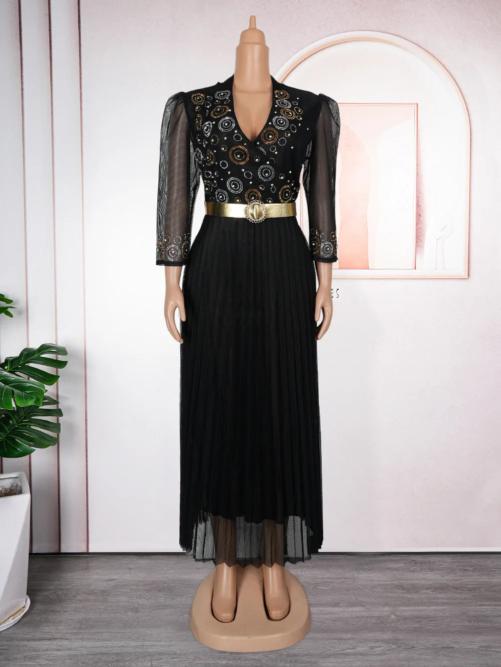 Amay High Quality African Prom Dress Luxury Plus Size Rhinestone Long Evening Dress