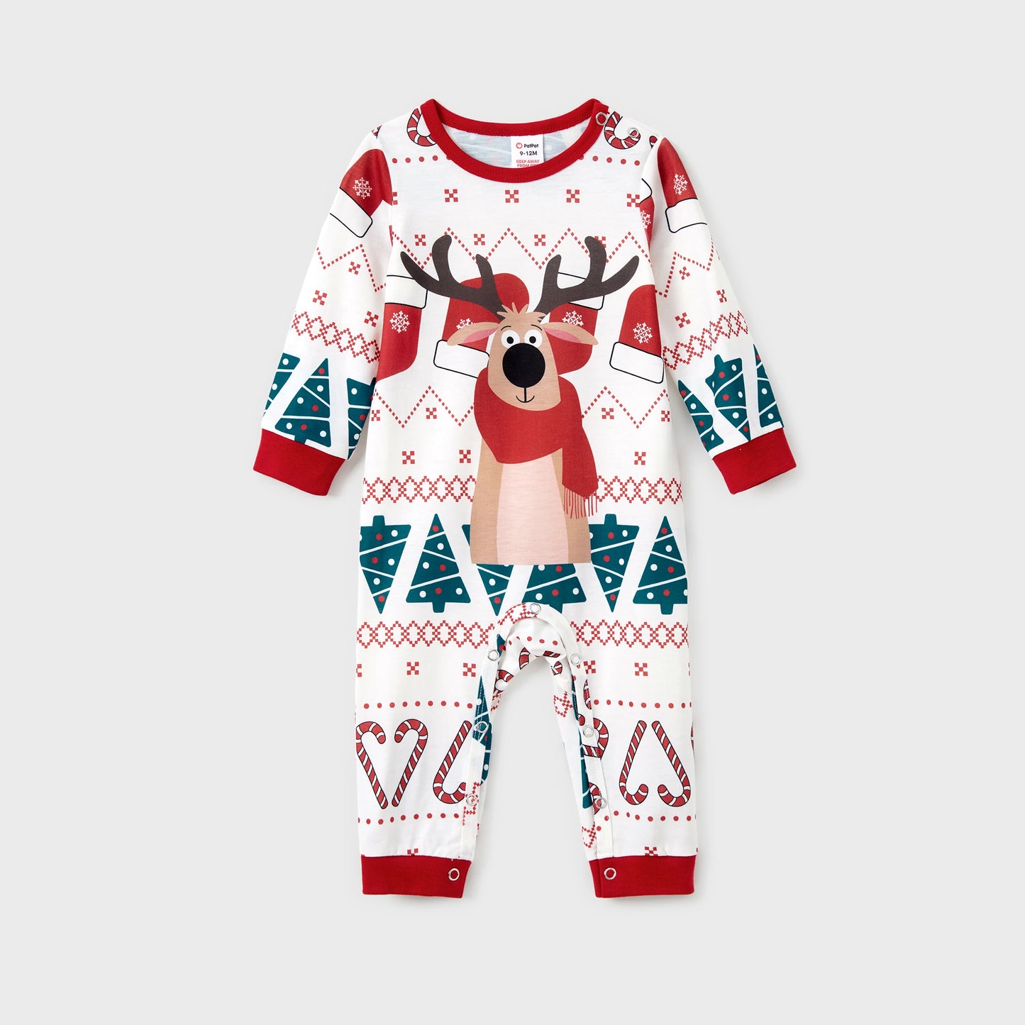 PatPat Christmas Pajamas Sets Family Matching Reindeer Big Graphic Allover Pattern Background( Flame Resistant )