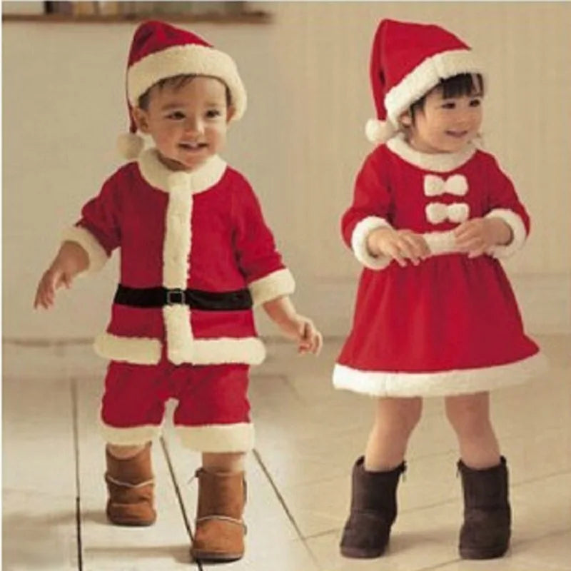 Christmas Baby Clothes Kids Santa Claus Cosplay Costume Boys Long Sleeve Clothes Toddler Girls Dress Cute Infant Winter Outwear