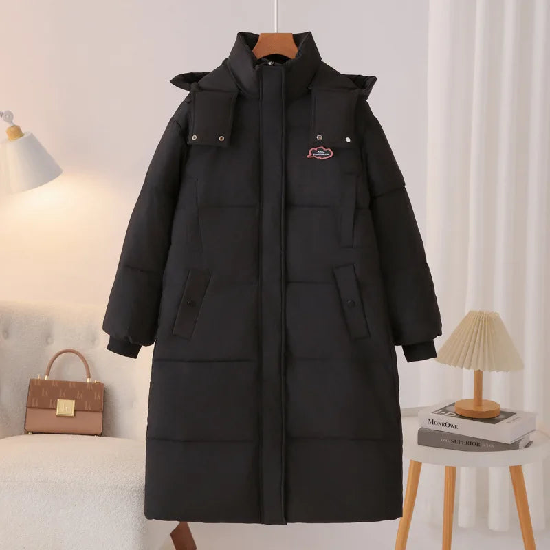 Maxy Plus Size Women Parka Winter New Loose Fashion Casual Couple Hooded Thickened x-long Warm cotton-padded Jacket 368