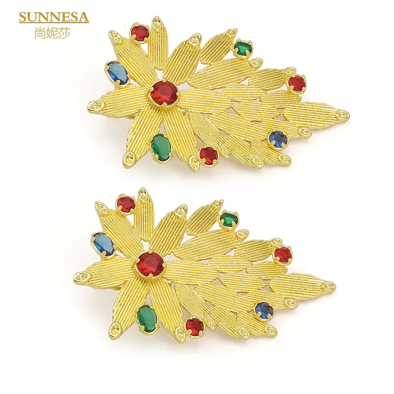 Maxy Colorful Zircon Luxury Dubai Jewelry Sets for Women Golden Necklace Earrings Party Gift Fashion African Bracelet Rings