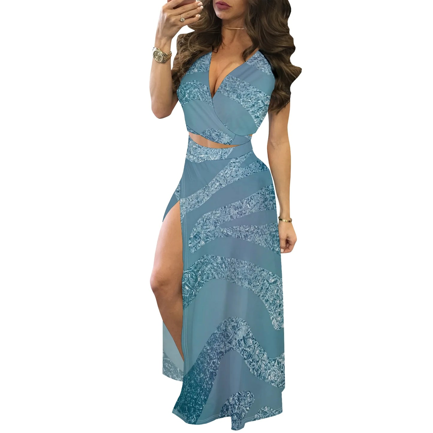 Maxy Women's Summer Split Maxi Dress - Sexy Two-Piece Outfits Floral Boho Skirts Set