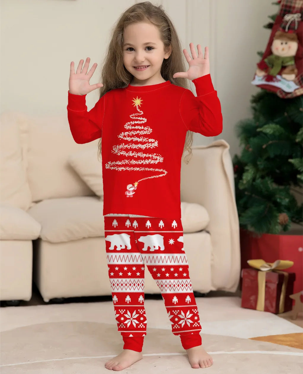 Gaxy 2024 Europe and the United States Christmas matching home clothing printed pajamas Christmas family crew-neck long-sleeved suit