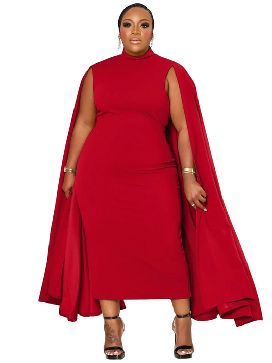 Amay Autumn Women's Party Street Dress Christmas Red Women's Sexy Tight Cloak Shawl Women's Robe African Plus Size 5XL Dresses