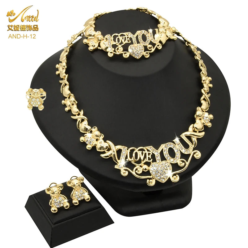 Maxy Jewelry Set Wedding Dubai Gold Color Bridal Necklace Bracelets Earrings Moroccan Nigerian Jewellery Sets