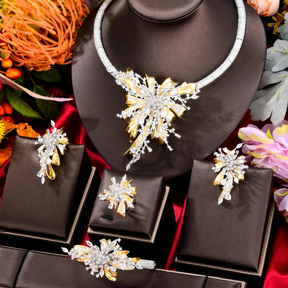 Maxy NEW Luxury 4PCS UAE Rainbow Fireworks Jewelry Set For Women Wedding Party Cubic Bridal Jewelry Set