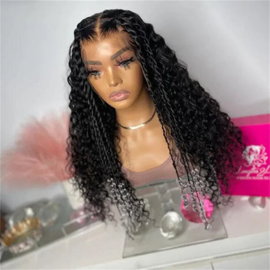 Amay 26Inch Soft 180Density Natural Black Long Glueless Kinky Curly Deep Lace Front Wig For Women With Baby Hair Preplucked Daily
