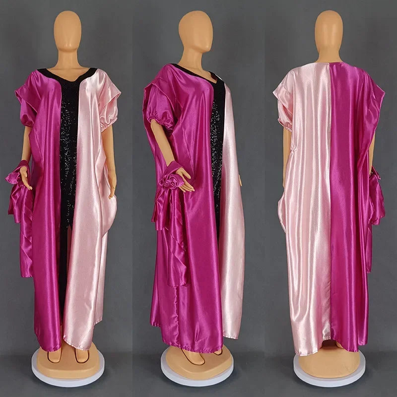 Amay Plus Size Dresses for Women Autumn Spring Elegant African V-neck Party Evening Maxy Dress Boubou Muslim Fashion Caftan