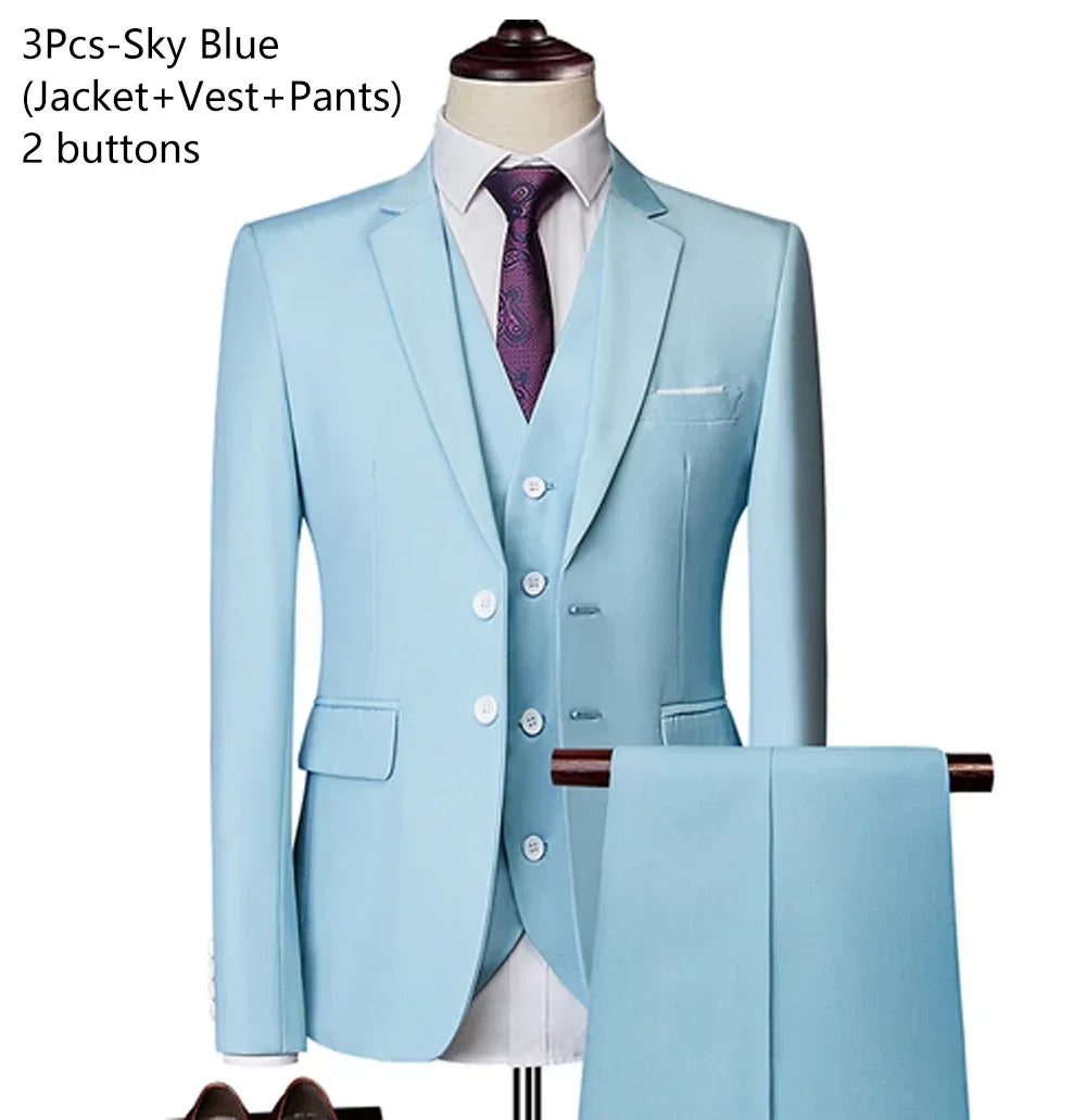 Visco Men Suits For Business Wedding Blazers 2 Pieces 3 Sets Elegant Full Vest Pants Coats Formal Jackets Luxury