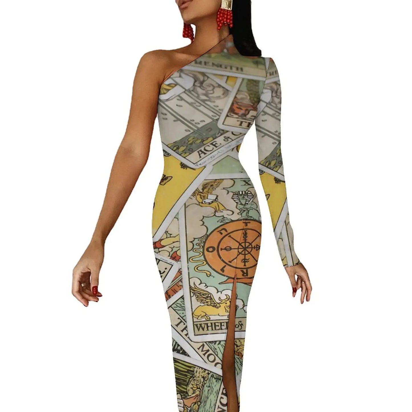 Maxy Gold And Black Tarot Bodycon Dress Women's Major Arcana Night Club Maxy Dress Long Sleeve Party Custom Dresses Birthday Present