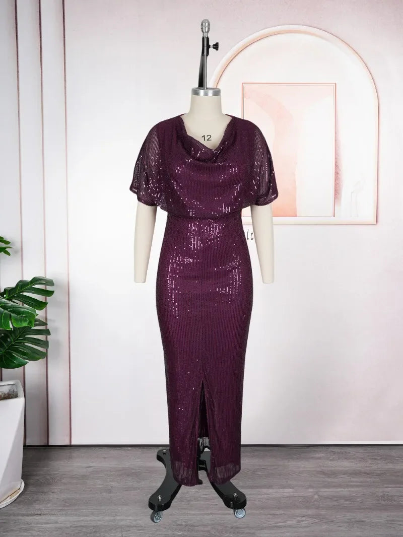 Maxy Plus Size L-3XL Fashion Evening Party Maxy Long Dresses African Glitter Large Size V Neck Women's Dress