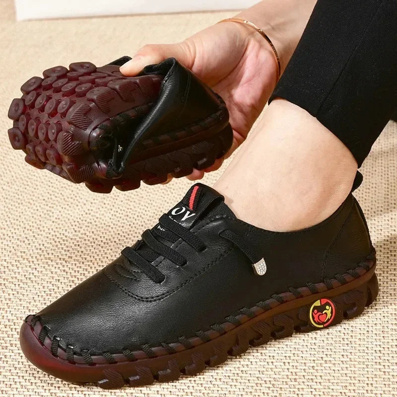 Maxy Women Sneakers Leather Loafers Shoes For Women Comfortable Slip On Shoes Hand Sewing Thread Mom Shoes zapatillas de mujer tenis